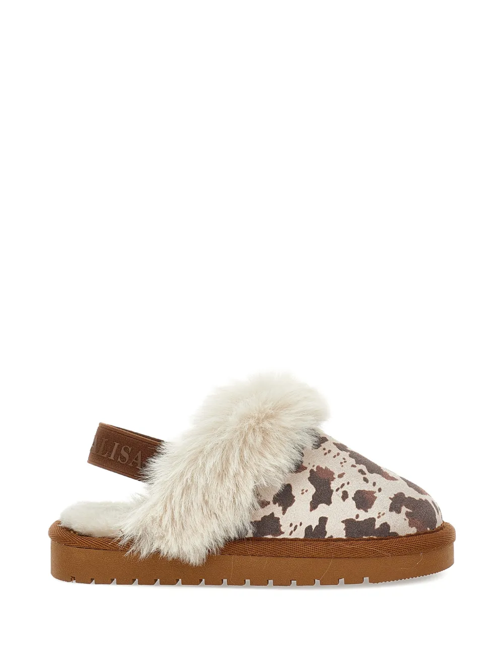 Monnalisa Slippers met koeien-print en imitatiebont Bruin