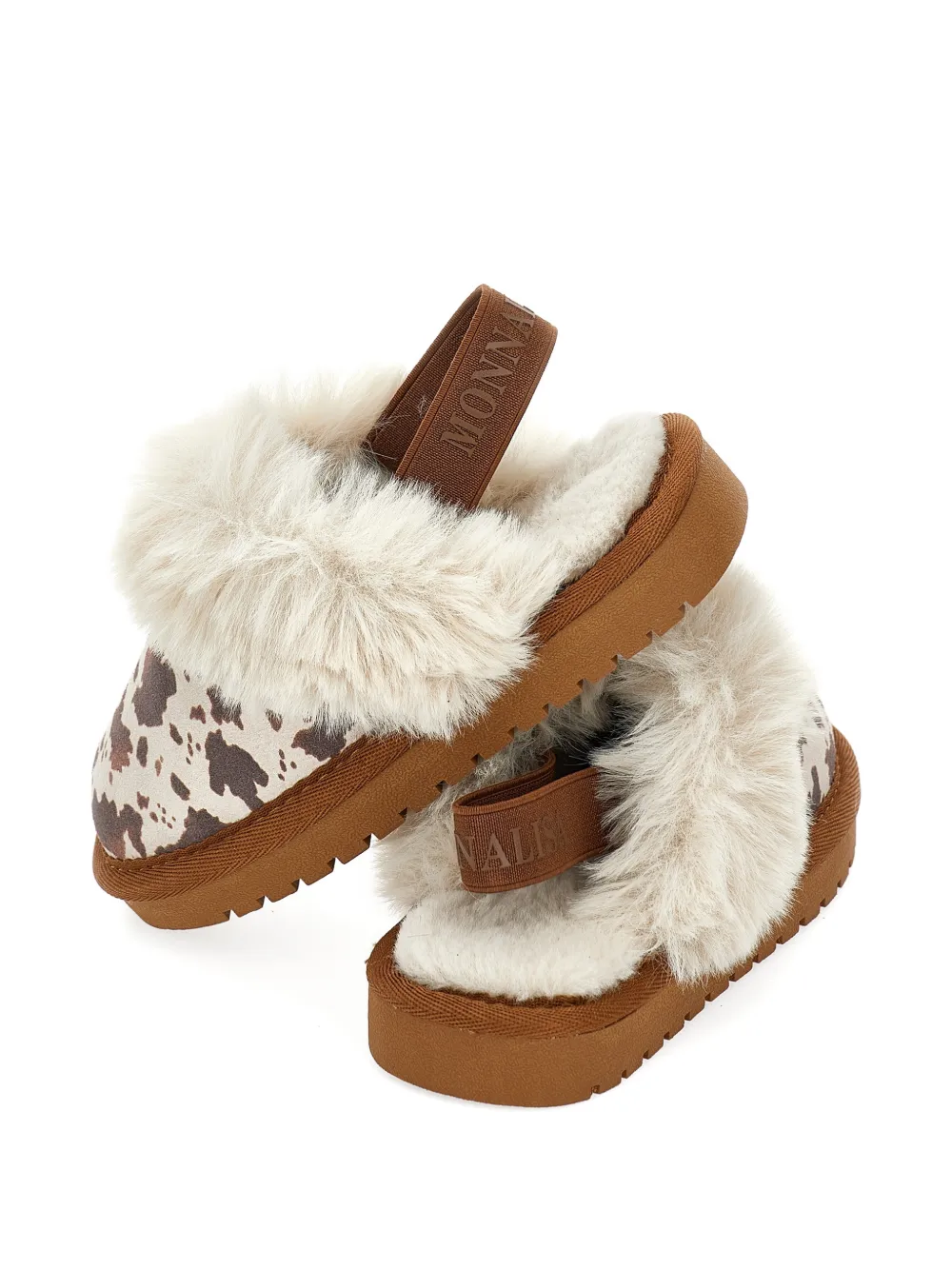 Monnalisa Slippers met koeien-print en imitatiebont Bruin