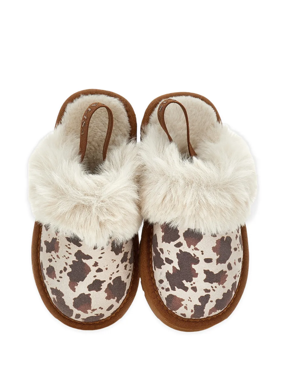 Monnalisa Slippers met koeien-print en imitatiebont Bruin