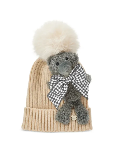 Monnalisa teddy-bear pompom beanie hat