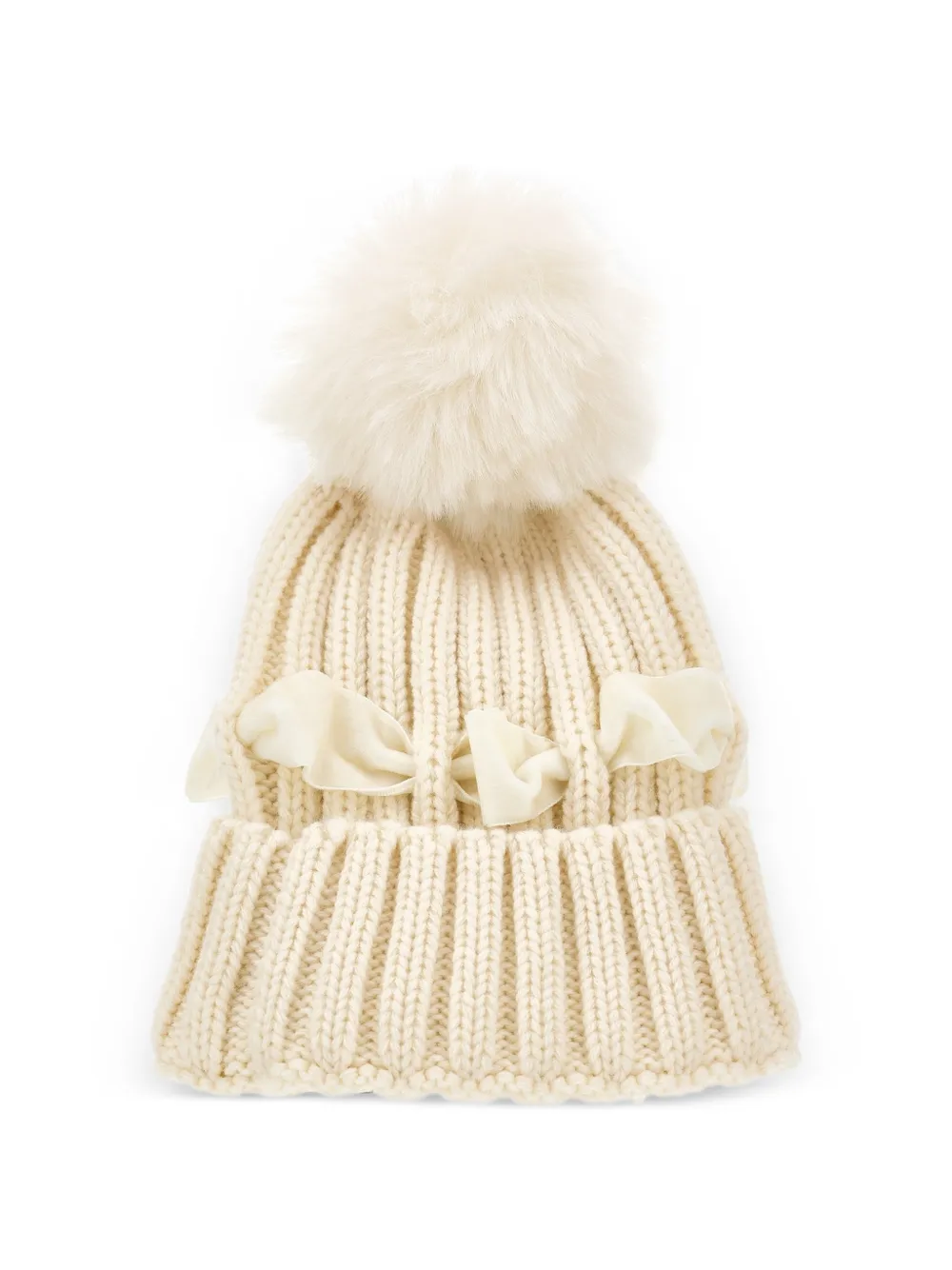 Monnalisa Muts met strik en pompon Beige