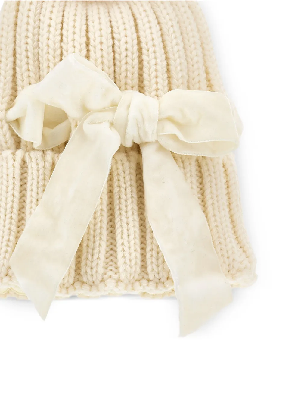Monnalisa Muts met strik en pompon Beige