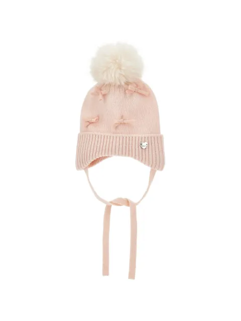 Monnalisa bow-embellished pompom-detail beanie hat