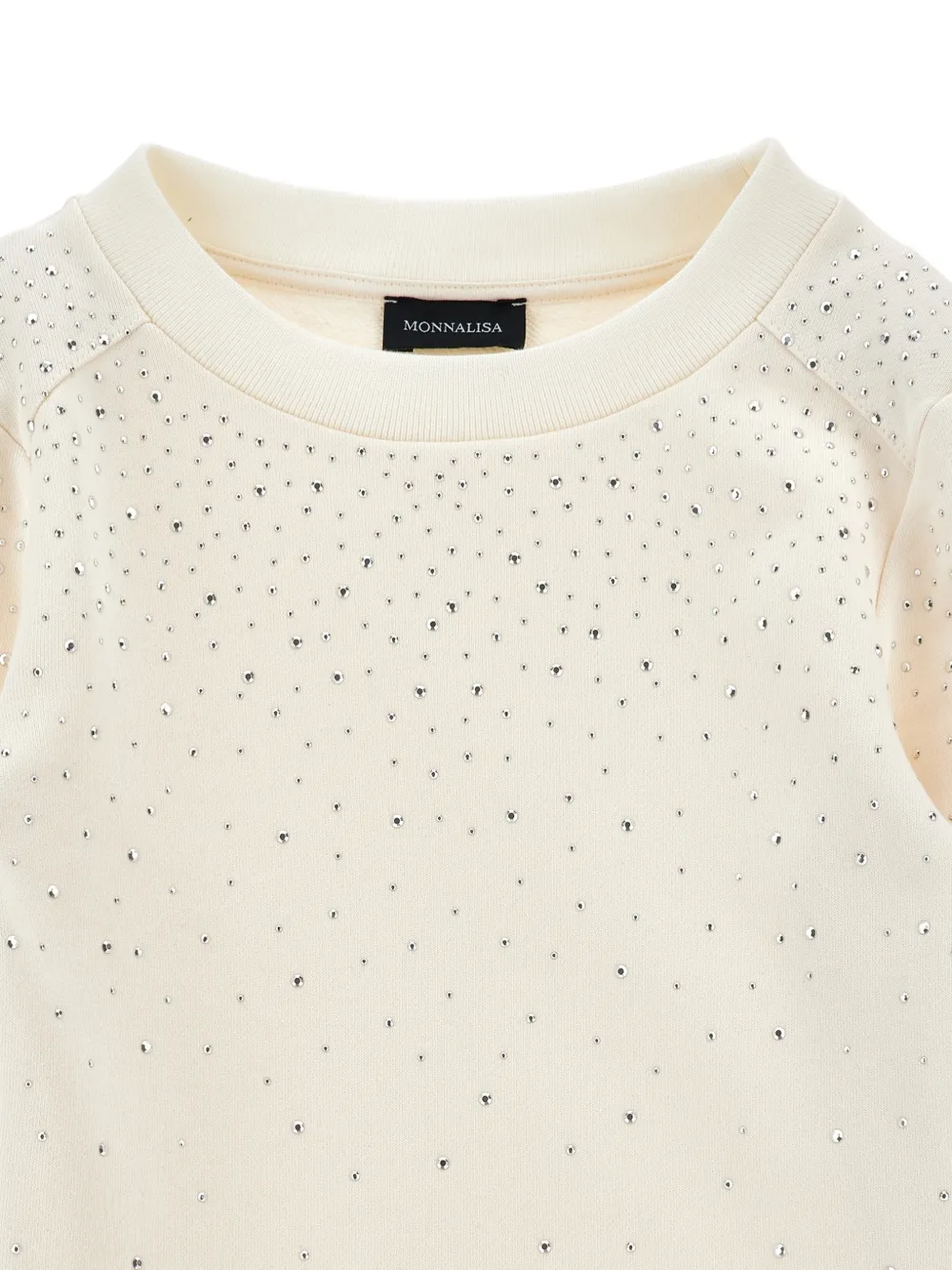 Monnalisa Jurk verfraaid met stras en franje Beige