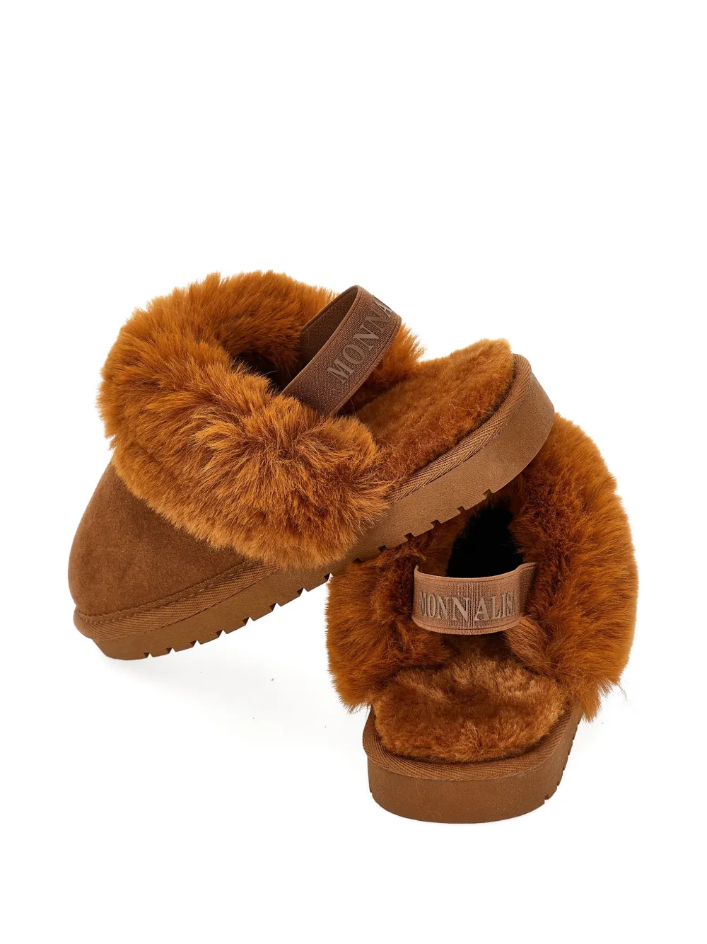Monnalisa Slingback slippers met imitatiebont afwerking Bruin