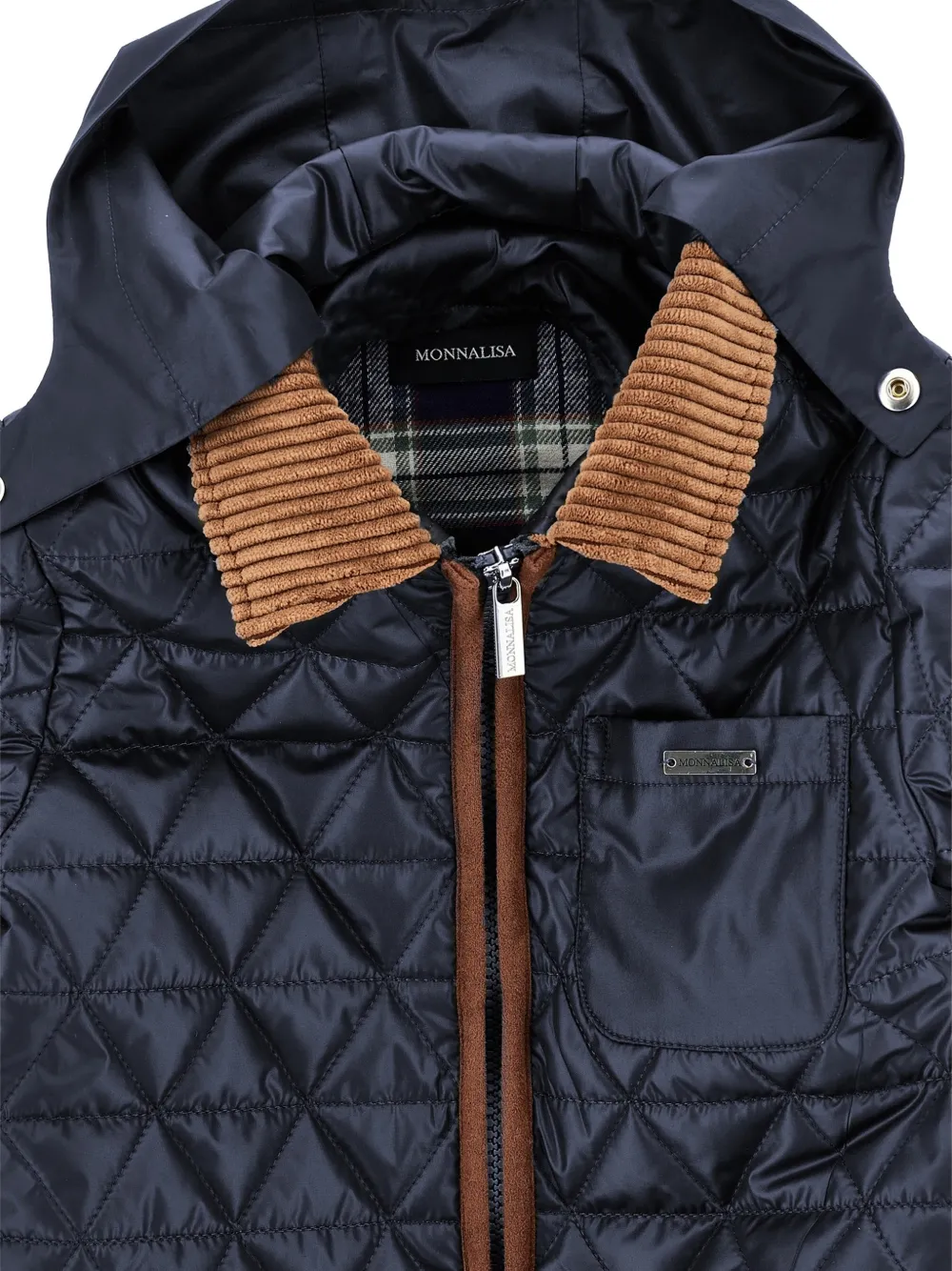 Monnalisa Gewatteerd jack met ribfluwelen kraag Blauw