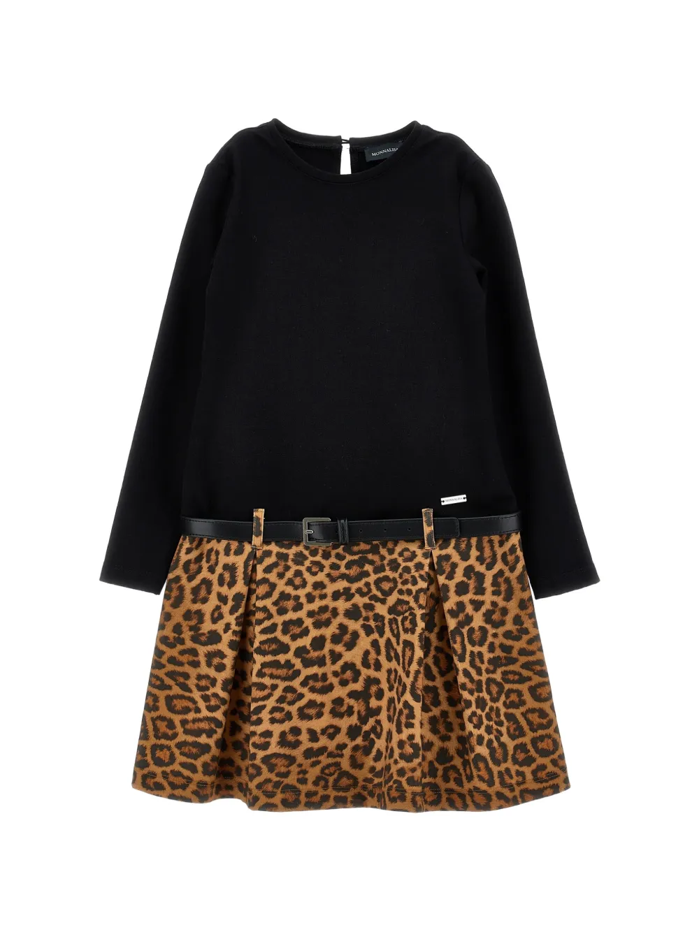 Monnalisa Abito leopardato con cintura - Nero