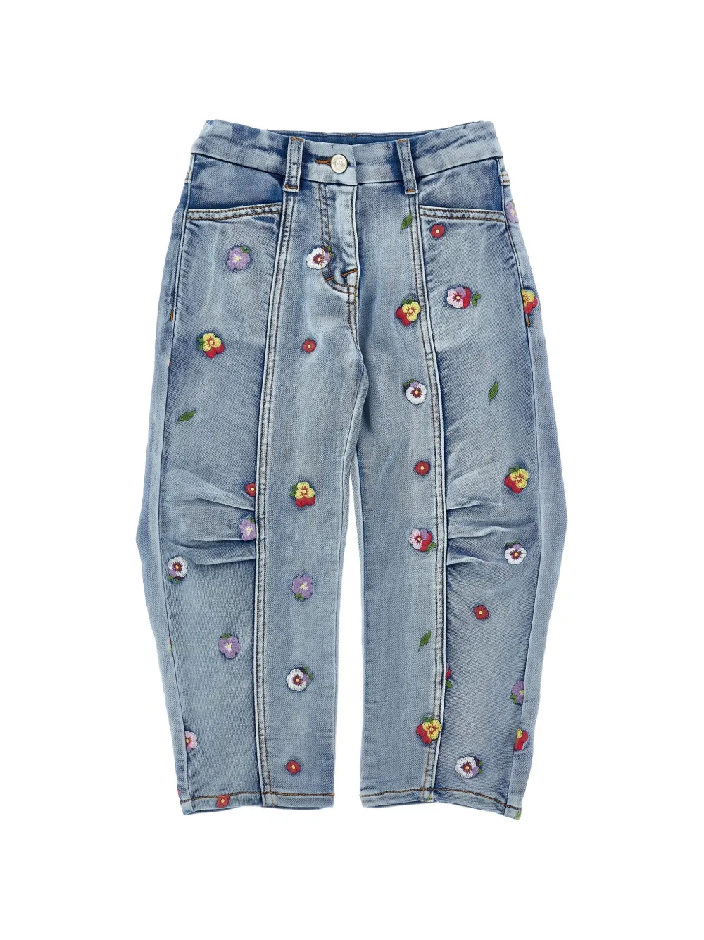 Monnalisa Jeans con ricamo a fiori - Blu