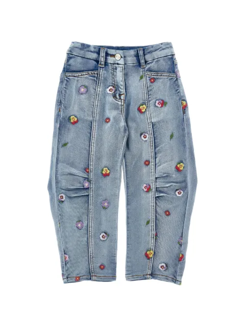 Monnalisa floral-embroidered panelled jeans