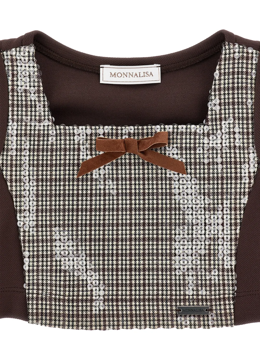 Monnalisa Tanktop verfraaid met pailletten en pied-de-poule print Bruin