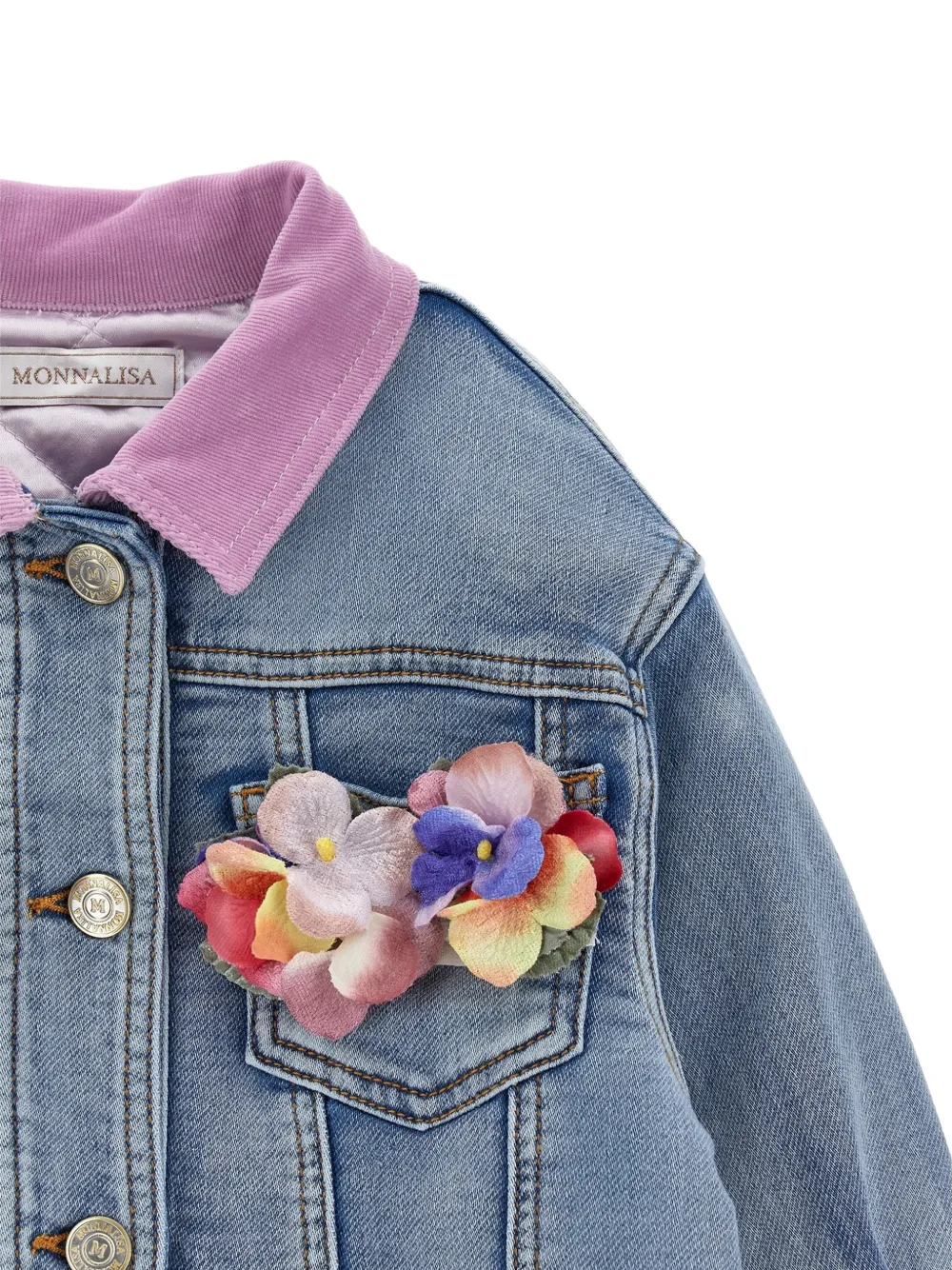 Monnalisa Spijkerjack met bloemenpatch Blauw