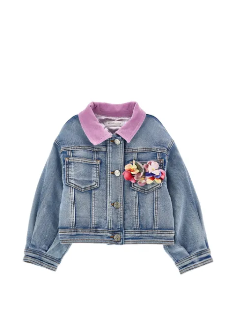 Monnalisa Jeansjacke mit Blumenapplikation