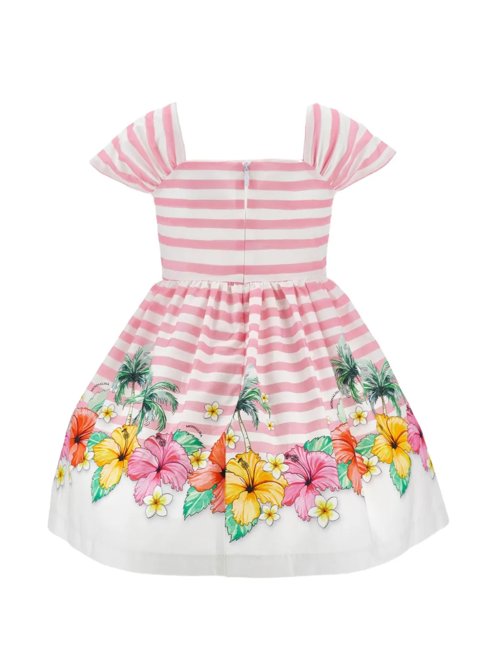 Monnalisa Gestreepte jurk met bloemenprint Wit