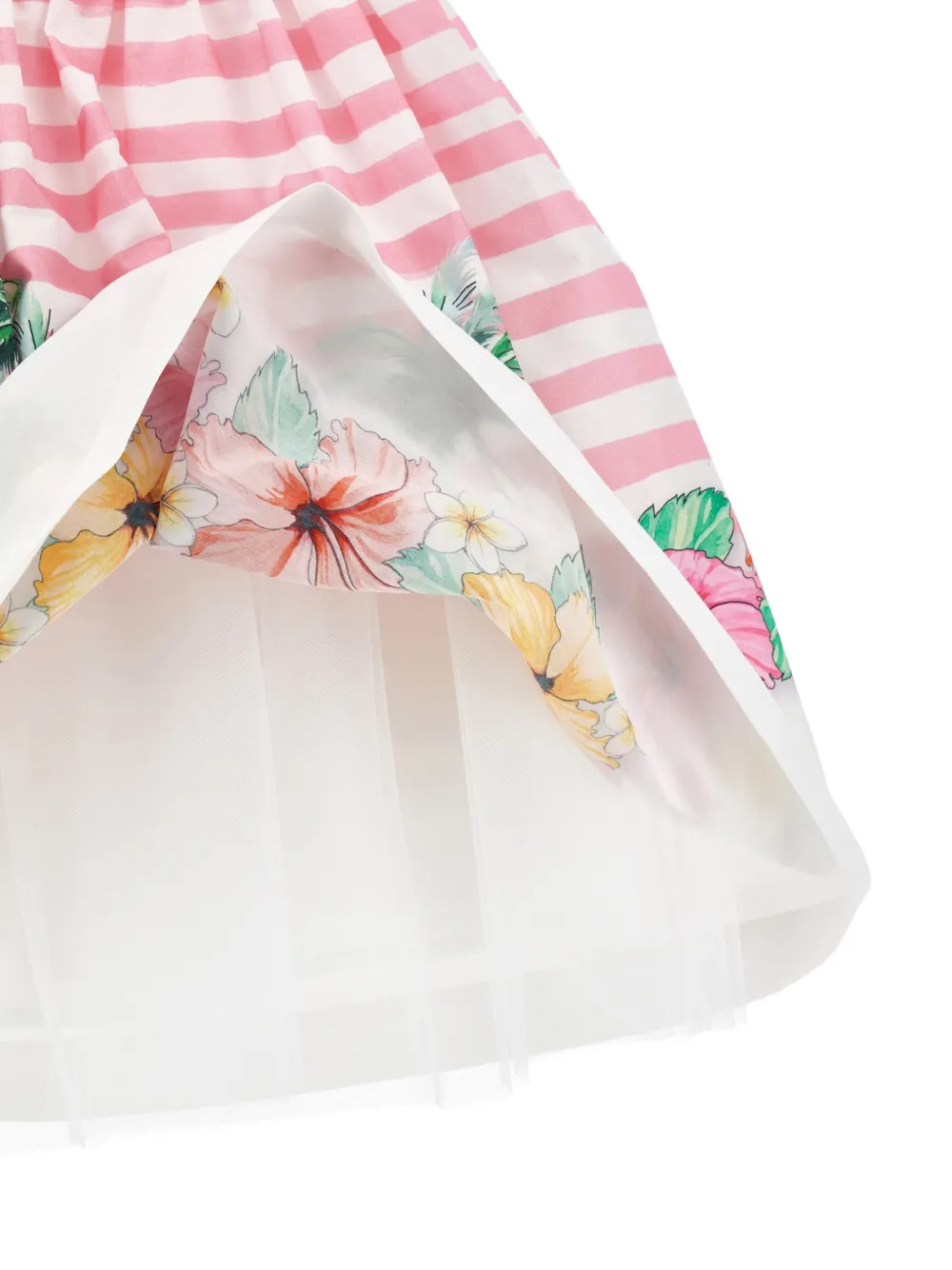 Monnalisa Gestreepte jurk met bloemenprint Wit