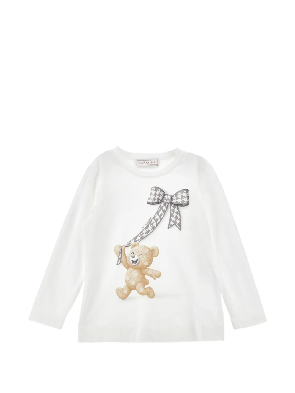 Monnalisa T-shirt a maniche lunghe con stampa orso - Bianco