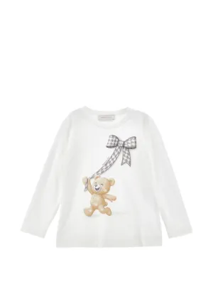 Monnalisa bear-print long-sleeve T-shirt