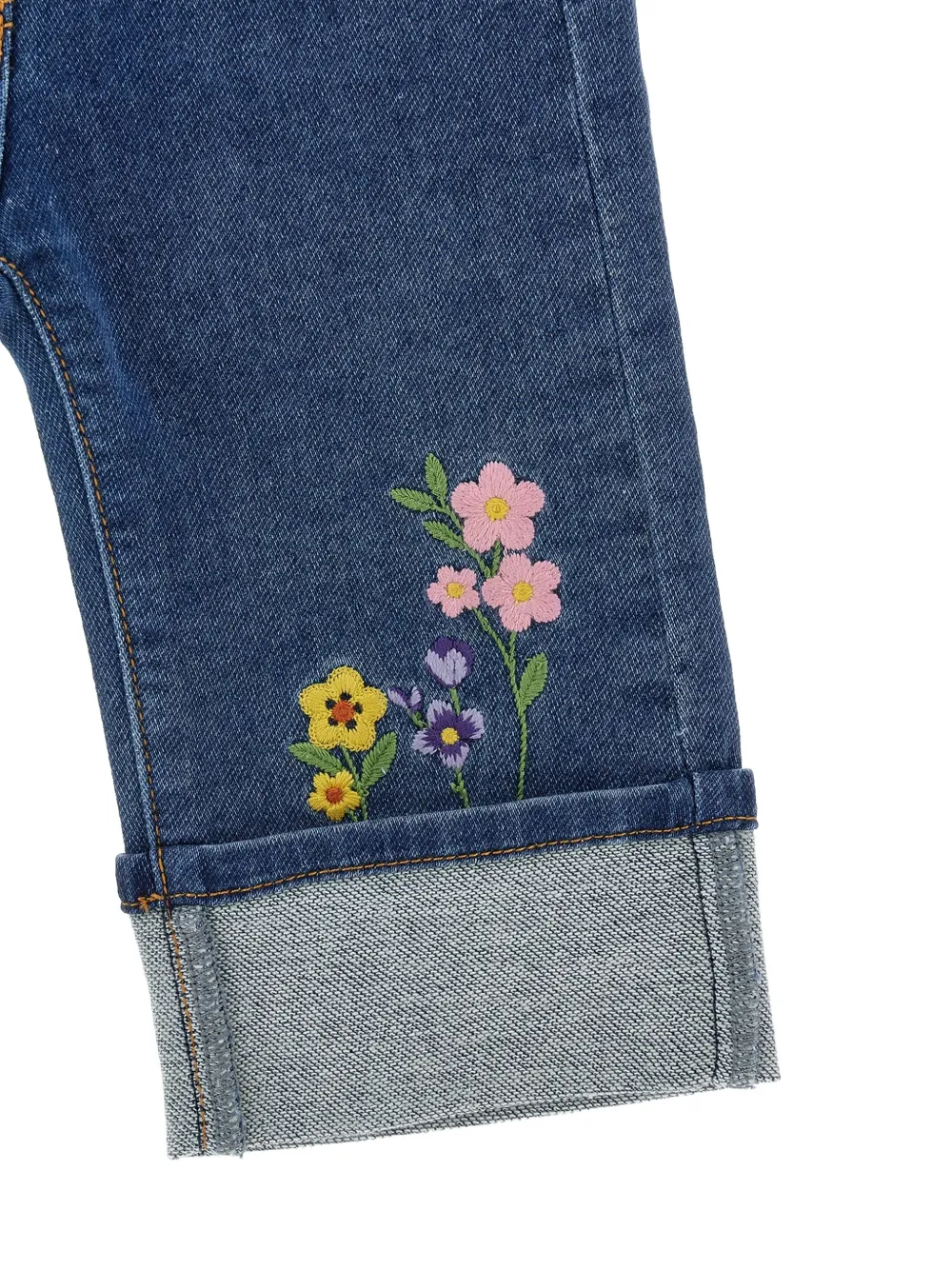 Monnalisa Jeans met geborduurde bloemen Blauw