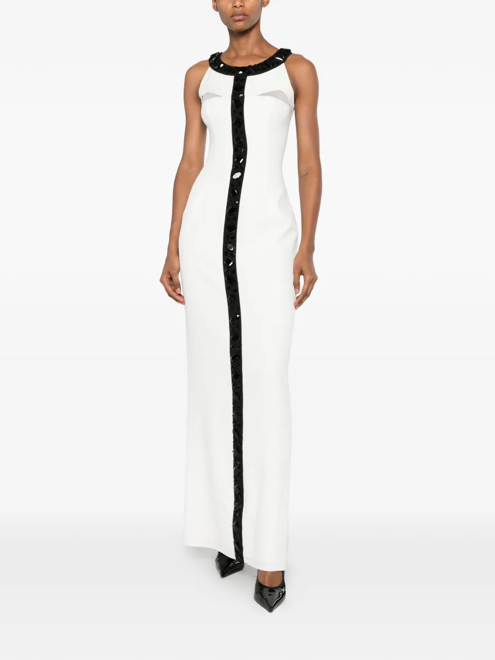MITILIANE COUTURE Maxi-jurk verfraaid met edelsteen Wit
