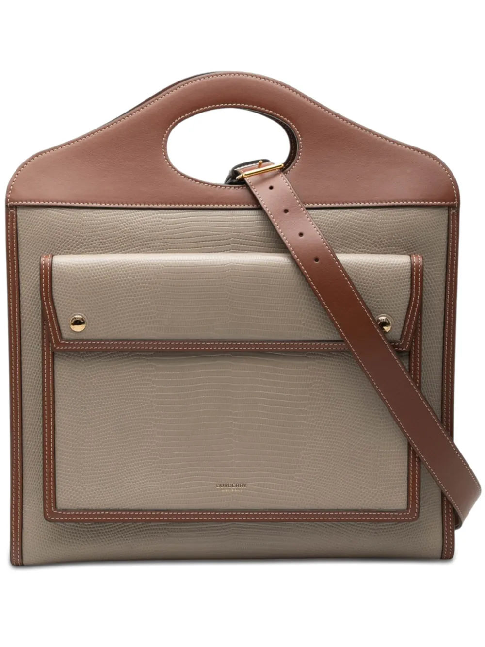 Burberry Pre-Owned 2018-2023 Medium Lizard Embossed Leather Pocket satchel - Braun