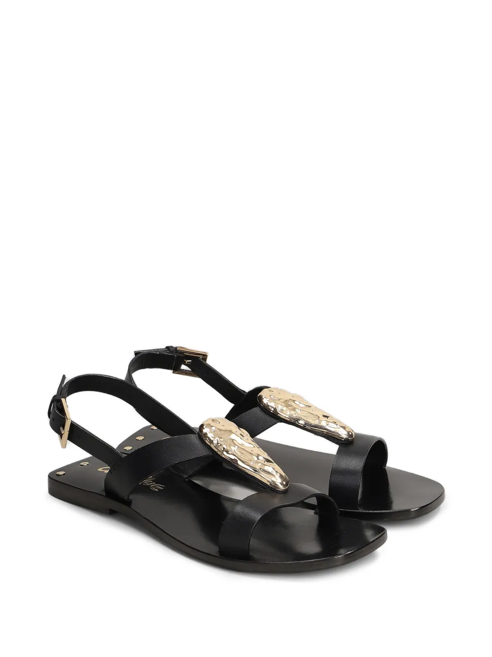 CORAL BLUE Slingback sandalen met gehamerd plakkaat Zwart