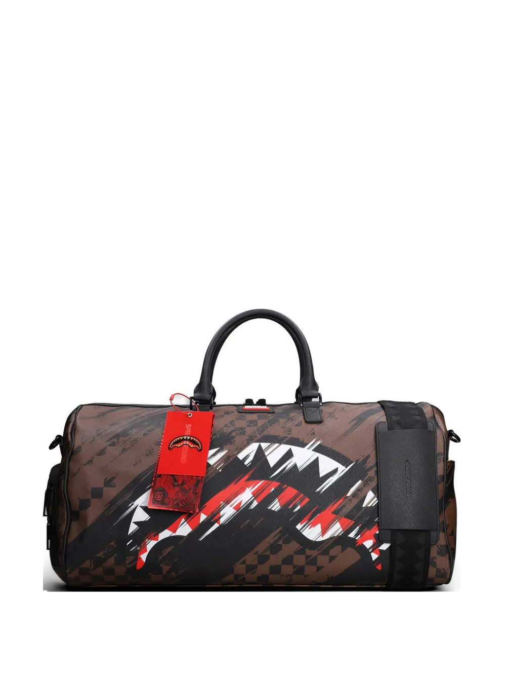 Sprayground shark-print checkered duffle bag - Marrone