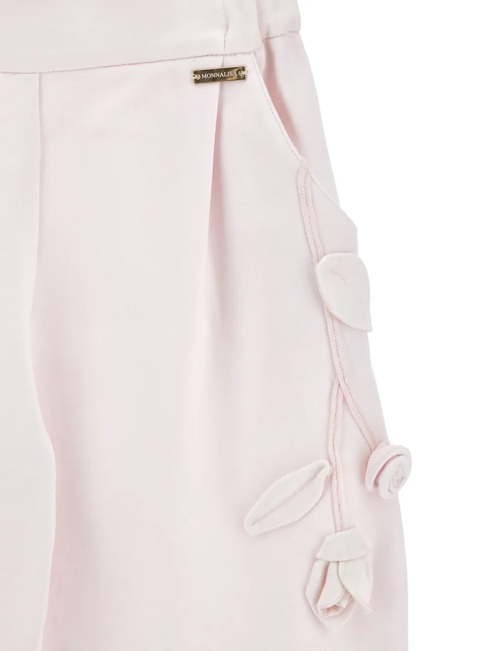 Monnalisa Plooibroek met bloemapplicatie Roze
