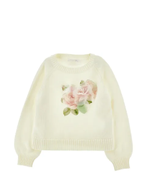 Monnalisa pull à manches raglan et appliqué floral