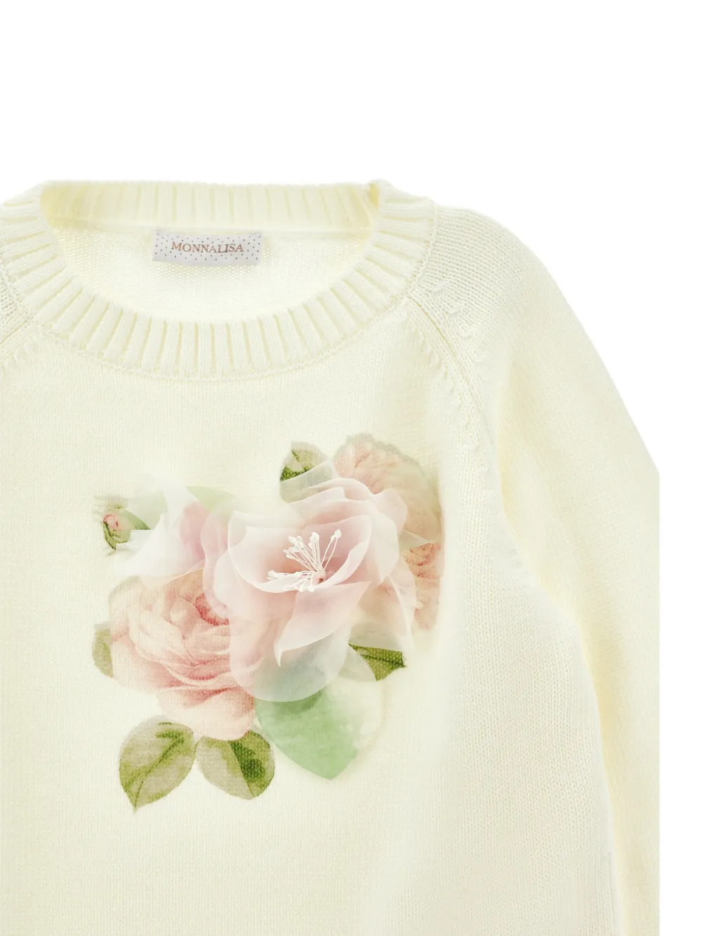 Monnalisa Sweater met bloemapplicatie en raglan mouwen Beige
