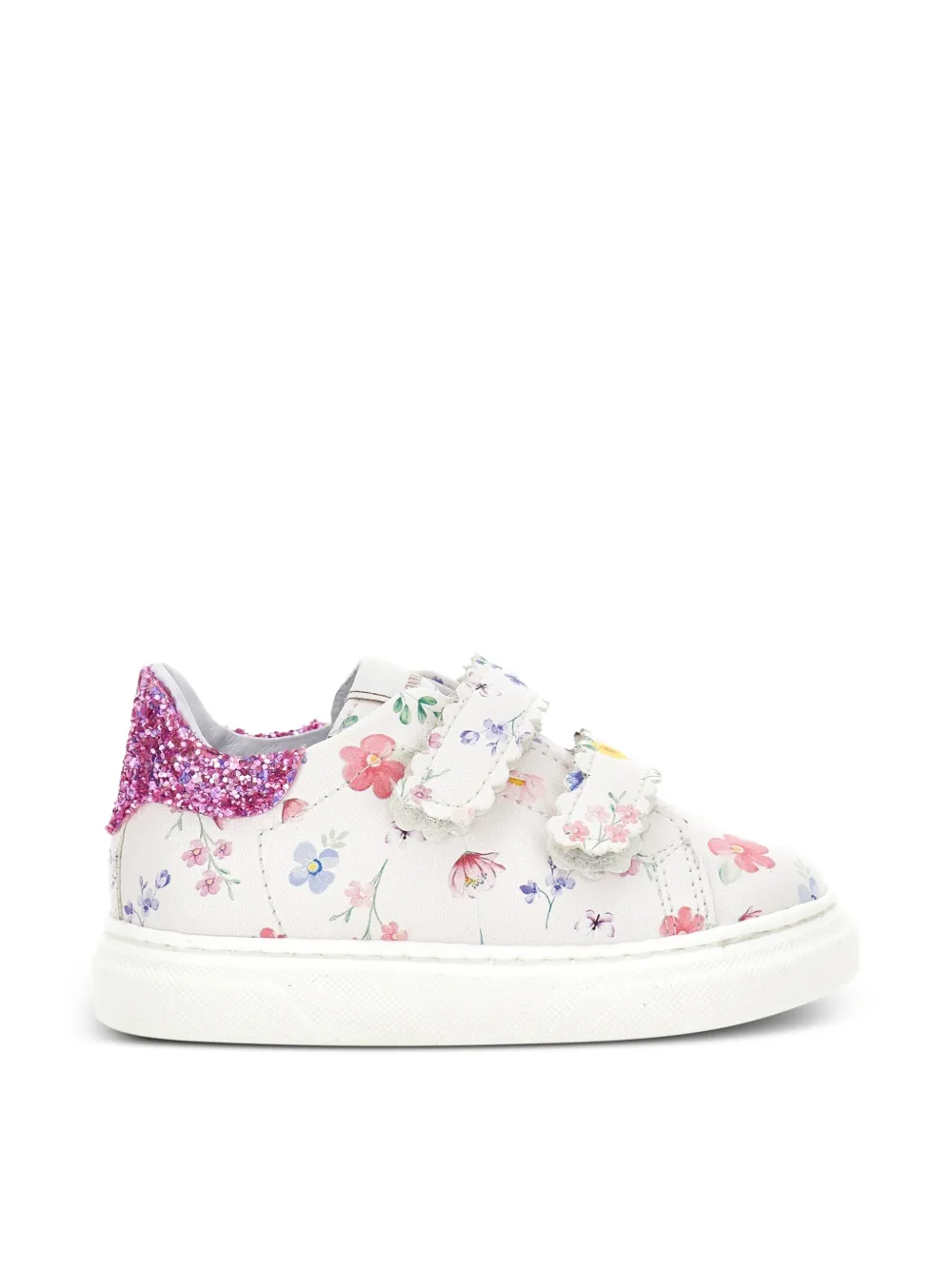 Monnalisa Sneakers met bloemenprint en glitterdetail Beige