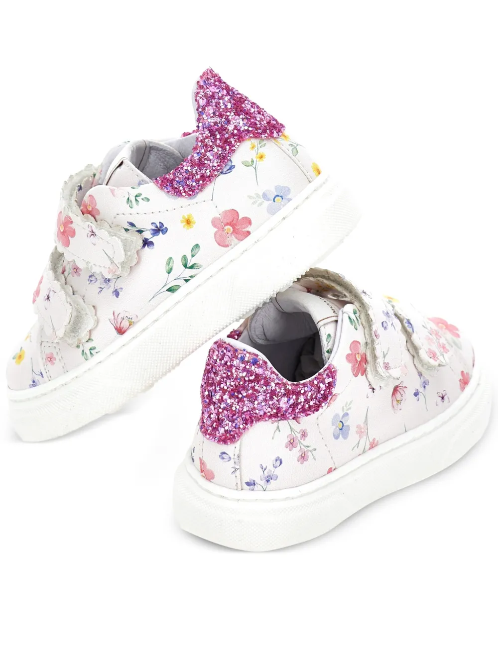 Monnalisa Sneakers met bloemenprint en glitterdetail Beige