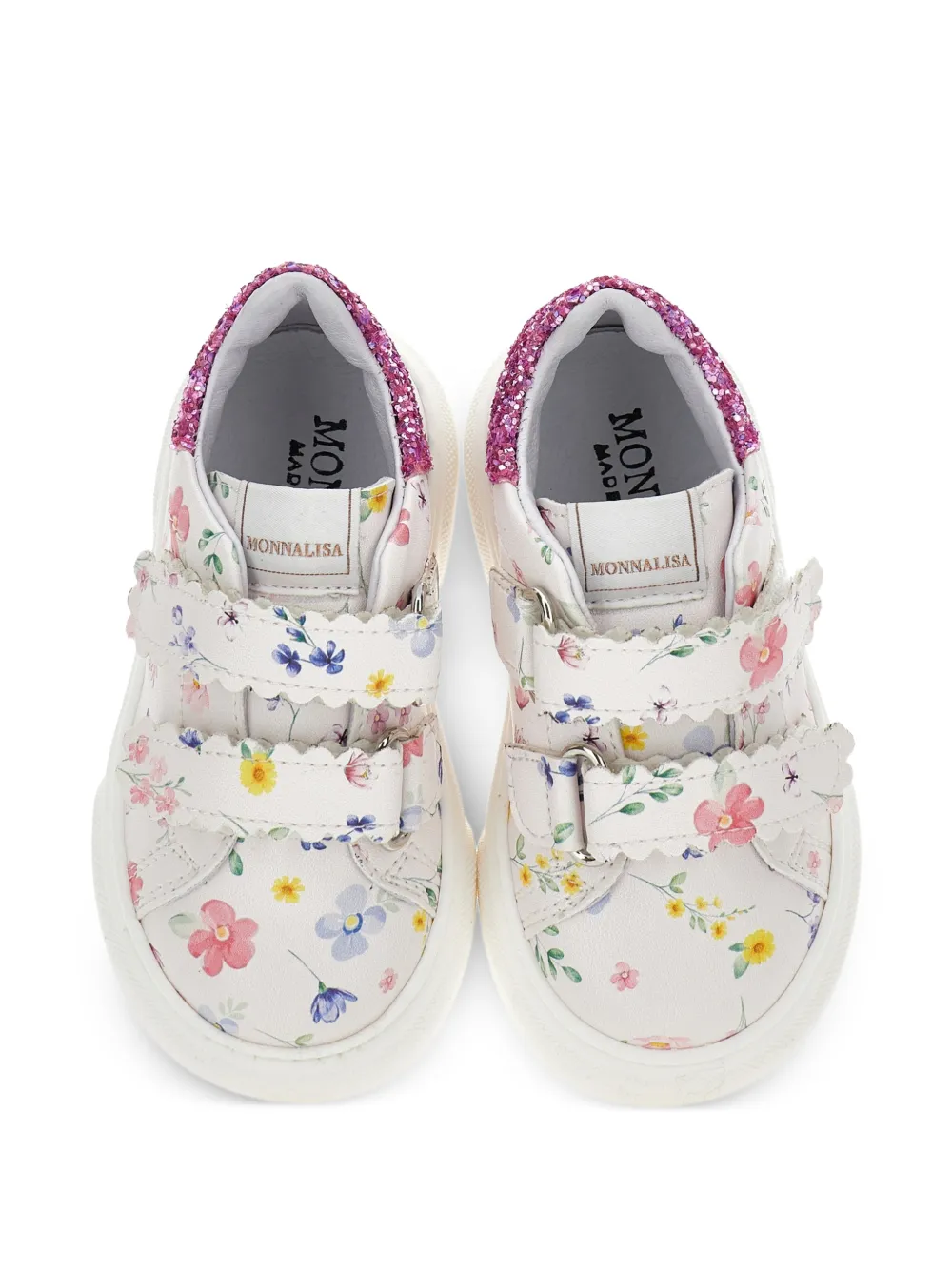 Monnalisa Sneakers met bloemenprint en glitterdetail Beige