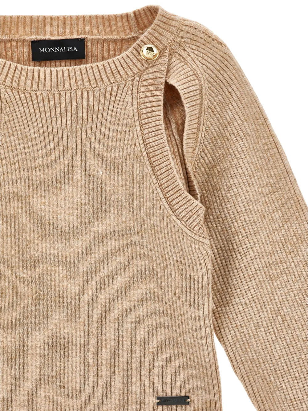 Monnalisa Ribgebreide trui met uitgesneden details Beige