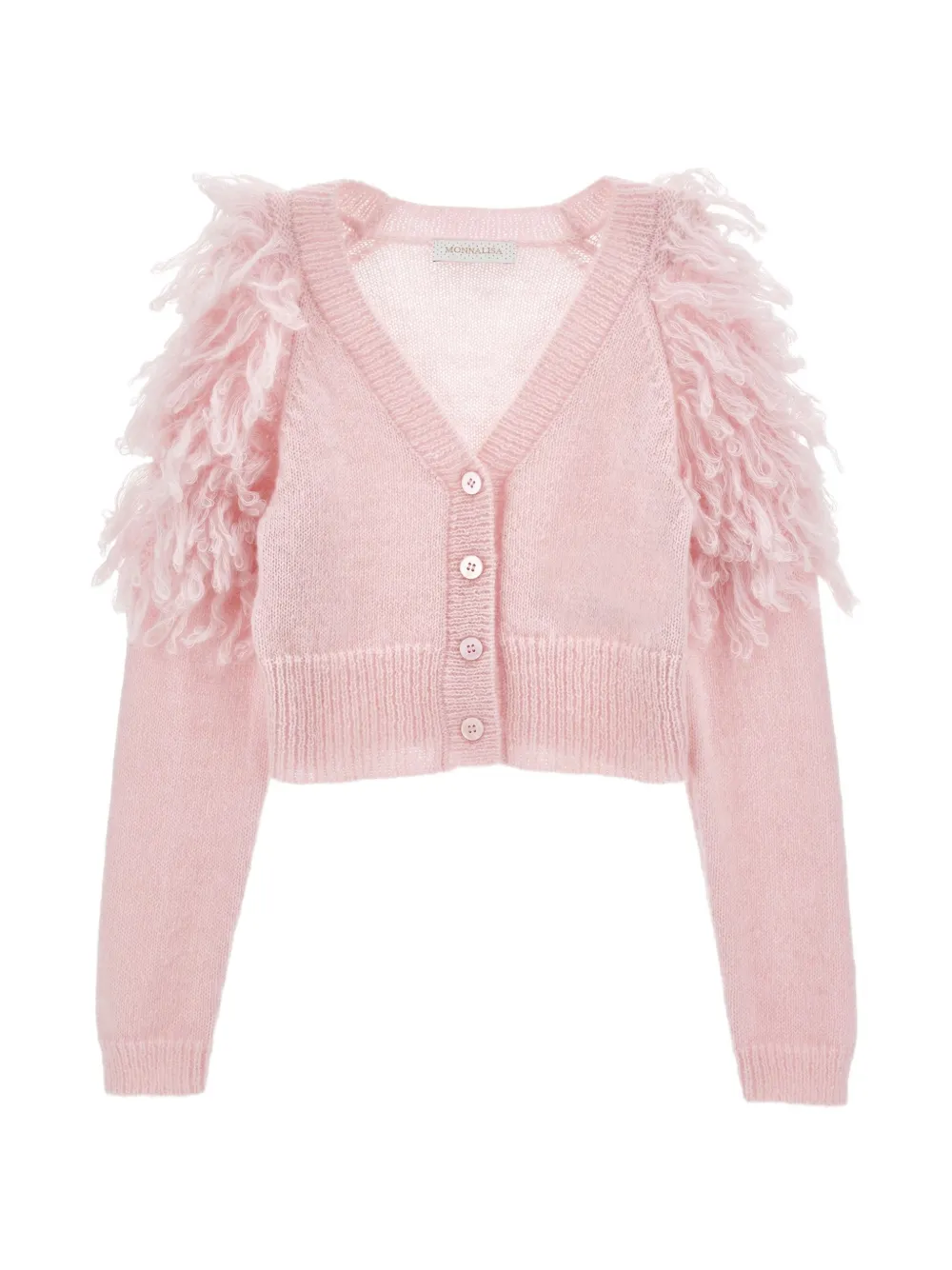 Monnalisa fringe-detail V-neck cardigan - Rosa