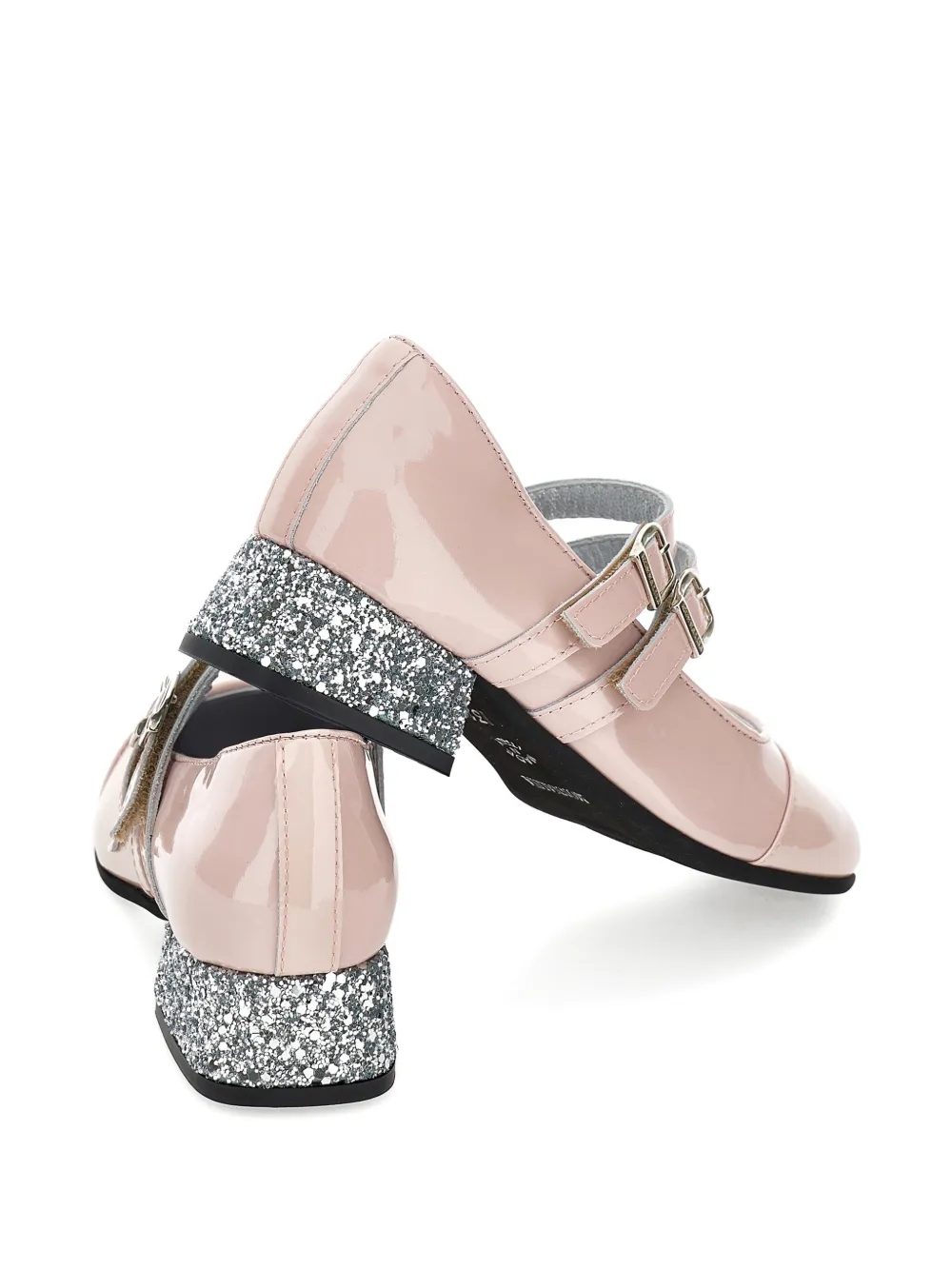Monnalisa patent-leather glitter-heel ballerina shoes Roze