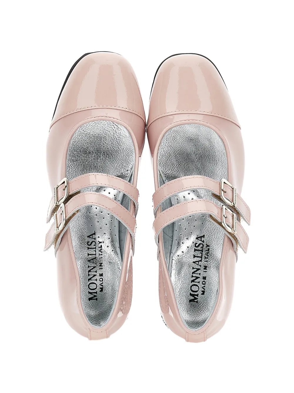 Monnalisa patent-leather glitter-heel ballerina shoes Roze