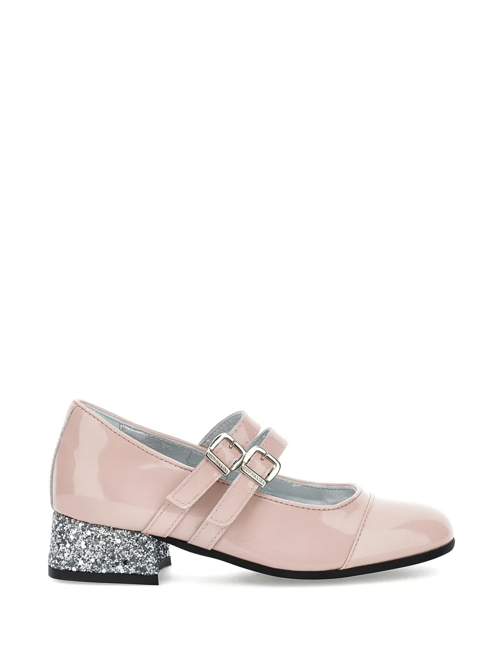 Monnalisa patent-leather glitter-heel ballerina shoes Roze