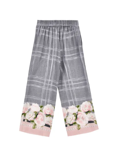Monnalisa check floral-print trousers