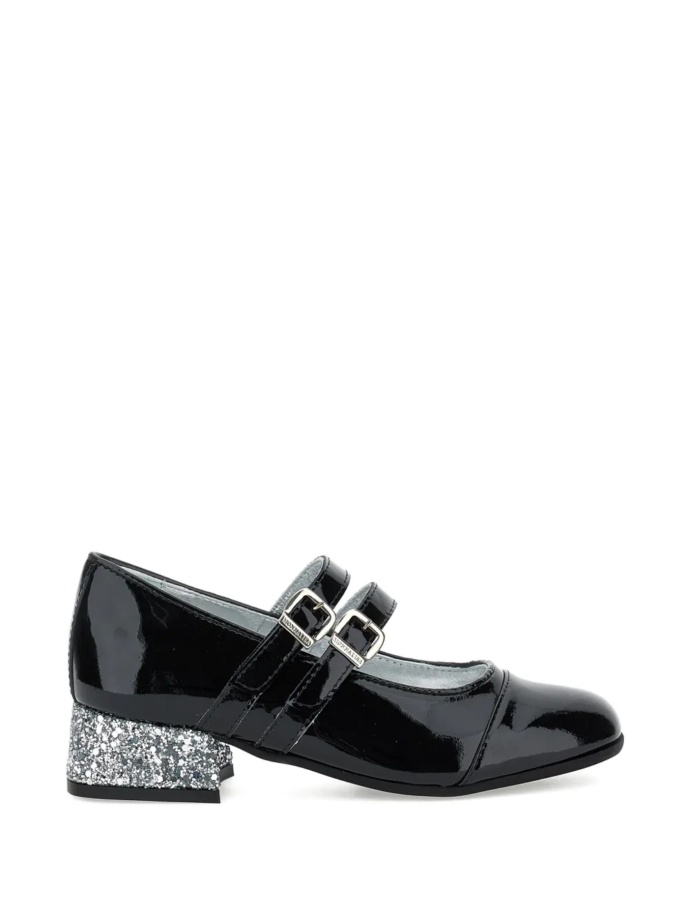 Monnalisa patent-leather glitter-heel ballerina shoes Zwart