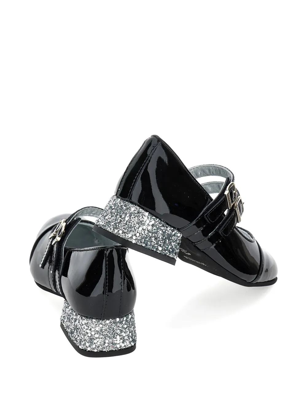 Monnalisa patent-leather glitter-heel ballerina shoes Zwart
