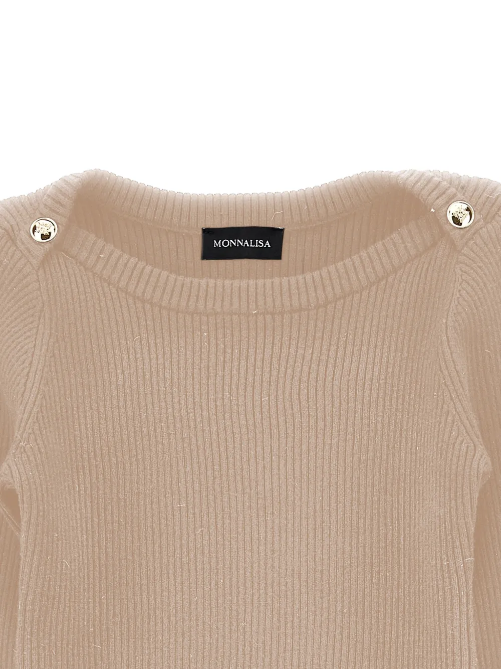 Monnalisa Ribgebreide jurk met knoop Beige