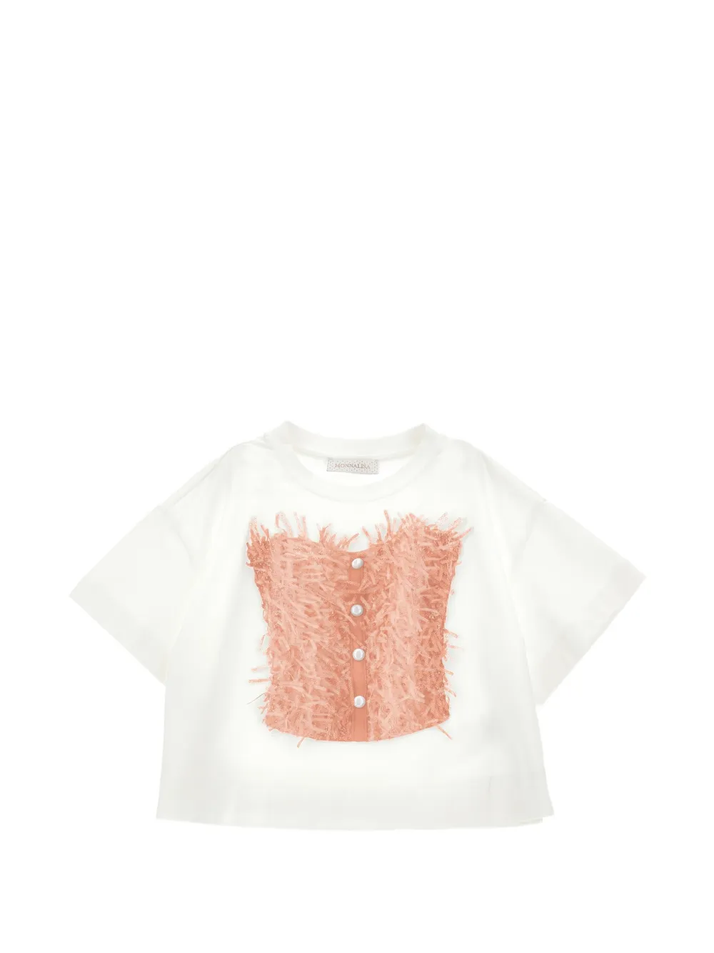 Monnalisa feather-embellished cropped T-shirt - Bianco