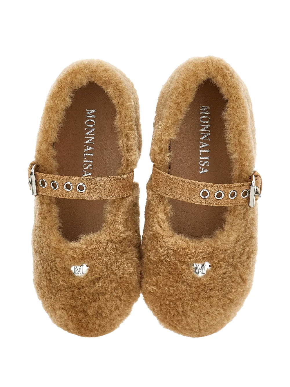 Monnalisa Lammy ballerina's met gespsluiting Bruin