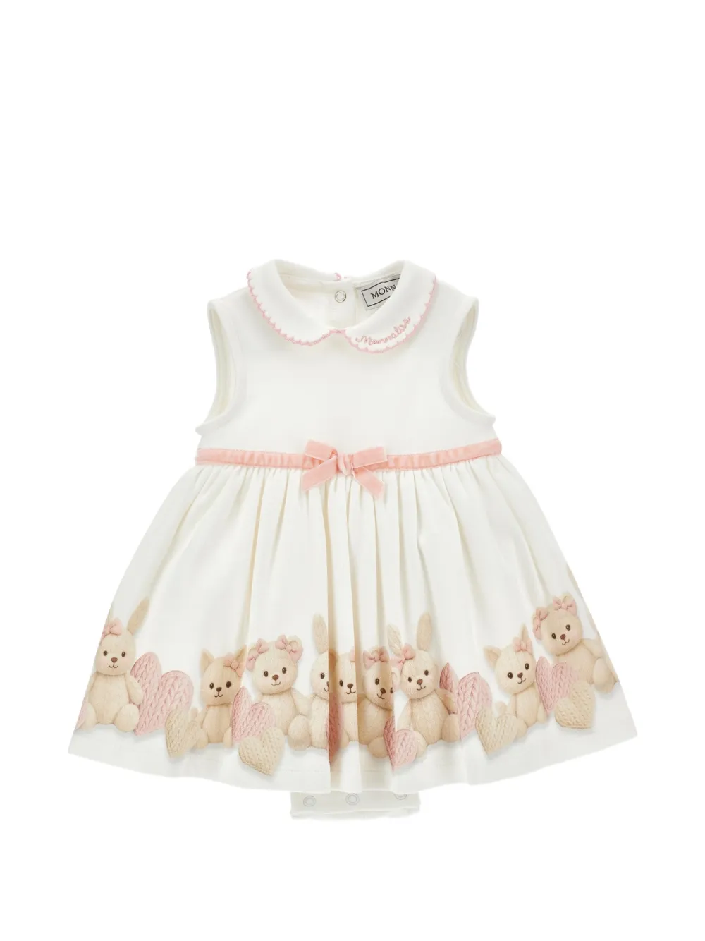 Monnalisa Jurk met Peter Pan kraag en teddybeerprint Wit