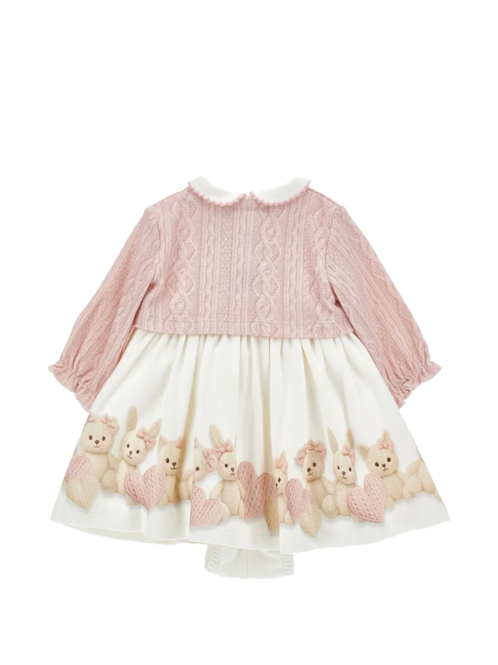 Monnalisa Jurk met Peter Pan kraag en teddybeerprint Wit