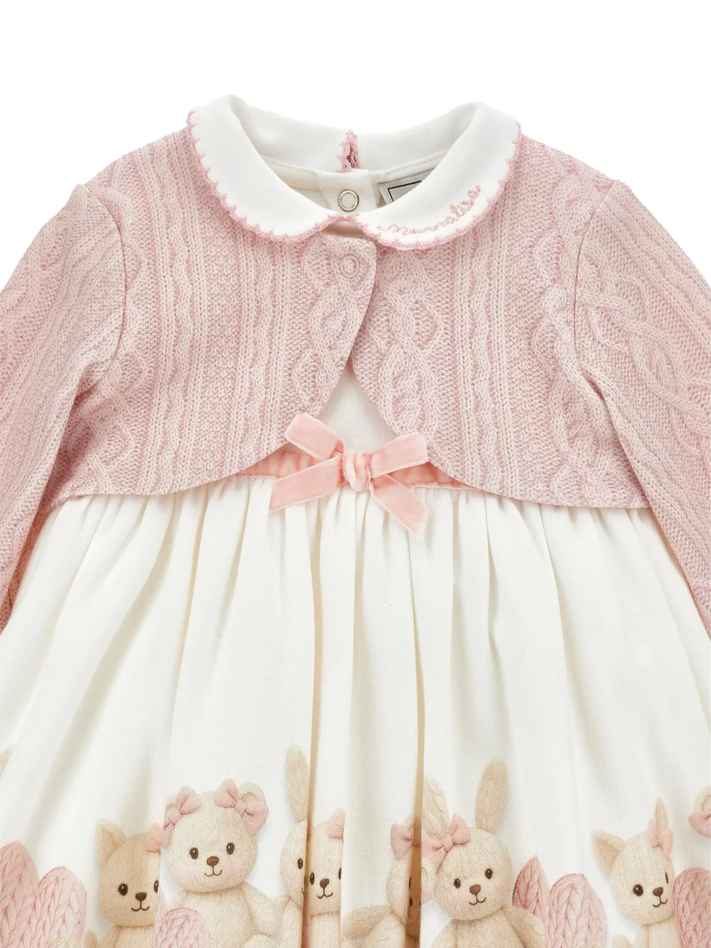 Monnalisa Jurk met Peter Pan kraag en teddybeerprint Wit