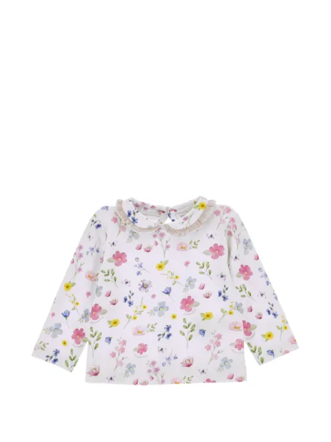 Monnalisa floral-print ruffled-collar T-shirt