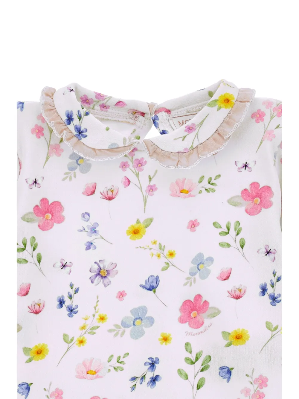 Monnalisa T-shirt met ruchekraag en bloemenprint Wit