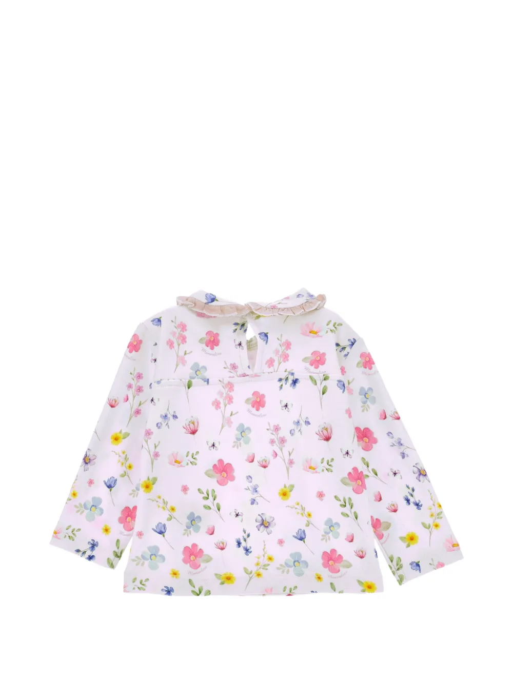 Monnalisa T-shirt met ruchekraag en bloemenprint Wit