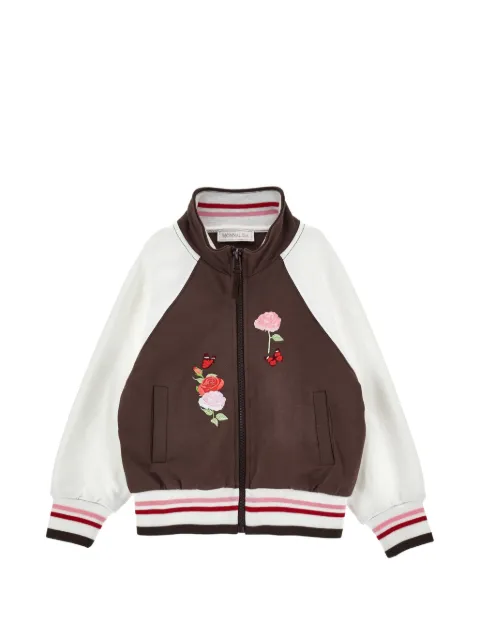 Monnalisa floral-embroidered raglan-sleeve jacket