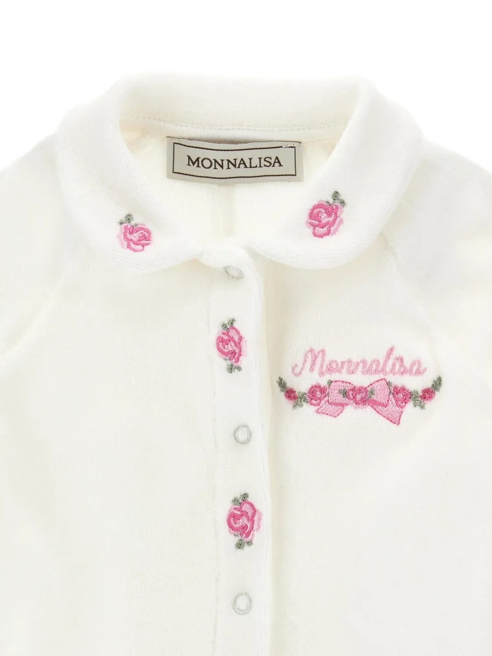 Monnalisa Pyjama met Peter Pan kraag en geborduurde bloemen Wit